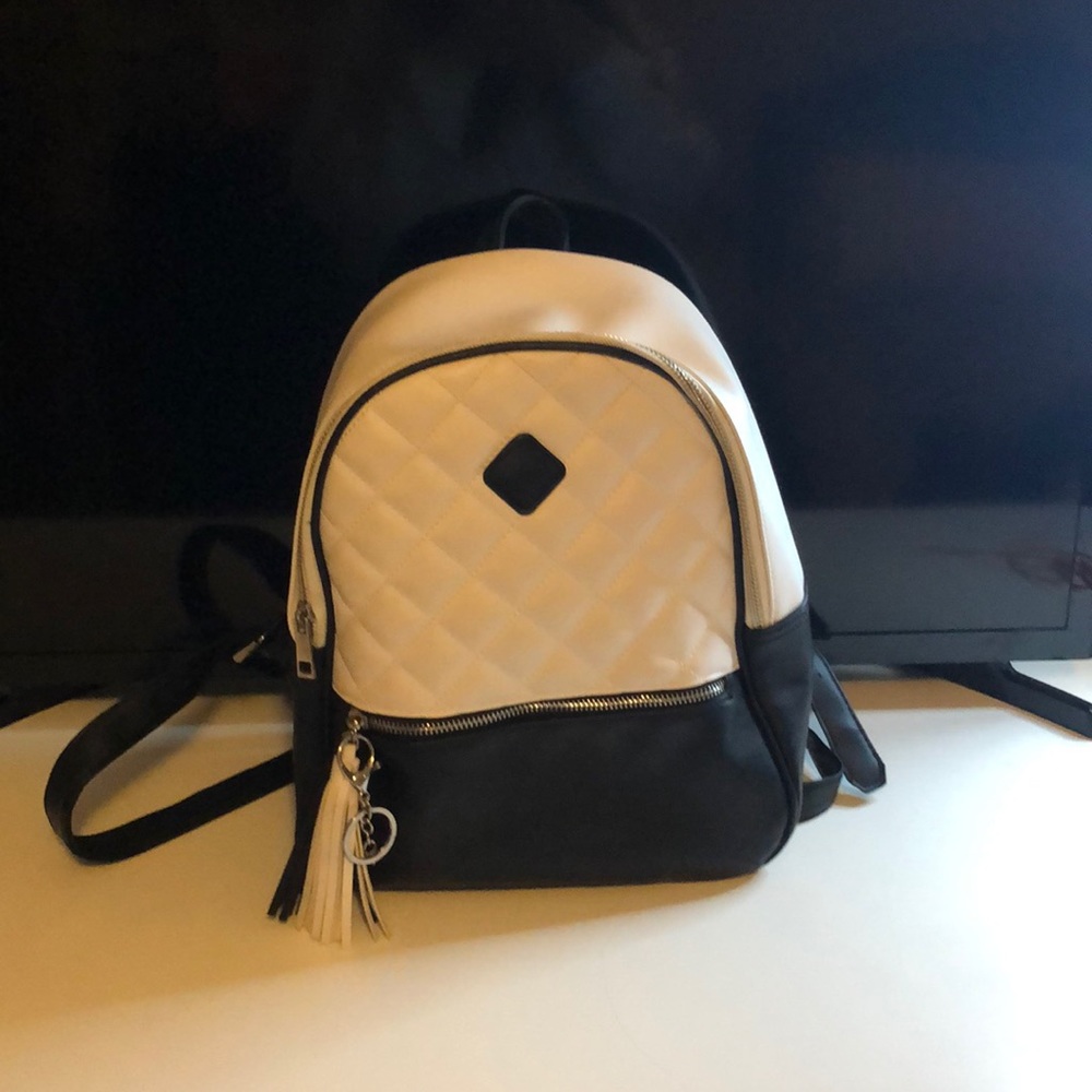 Black and white back pack purse